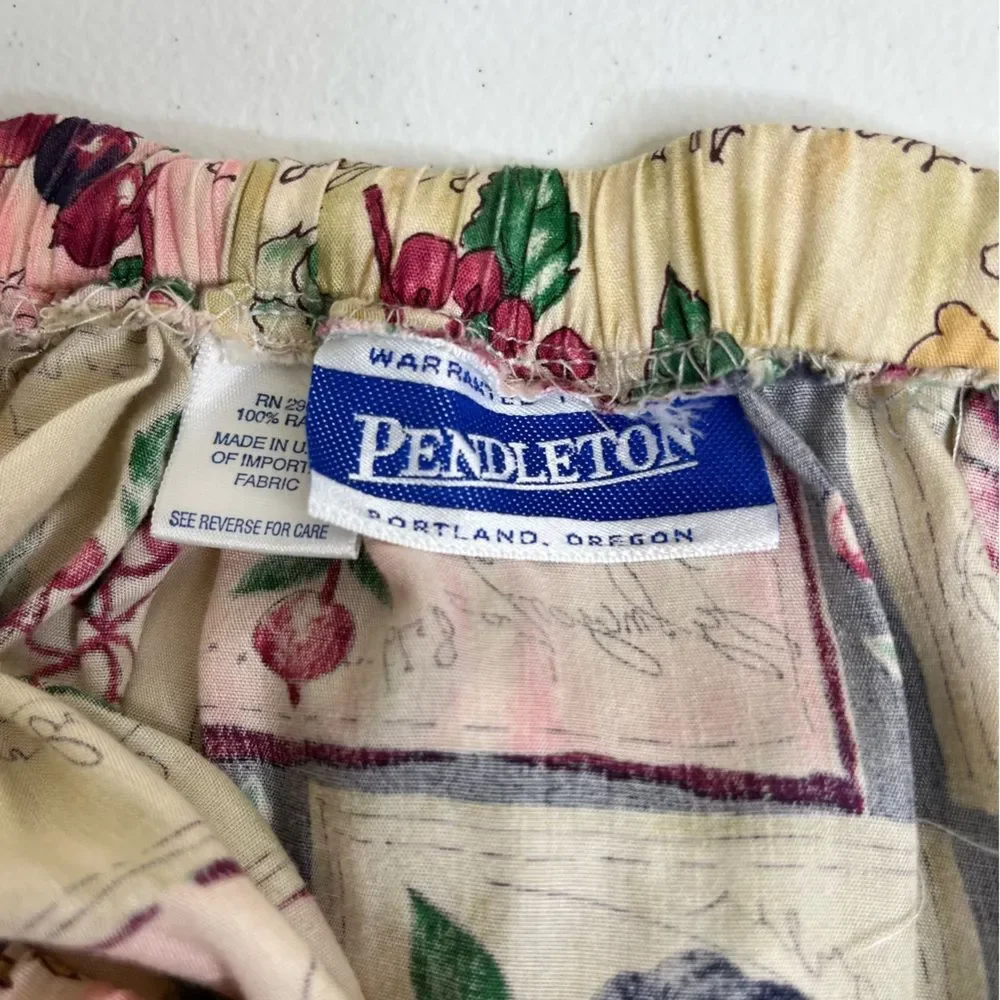 Vintage Pendleton Short Sleeve Camp Shirt Elastic Skirt Set Floral Rayon Women 6